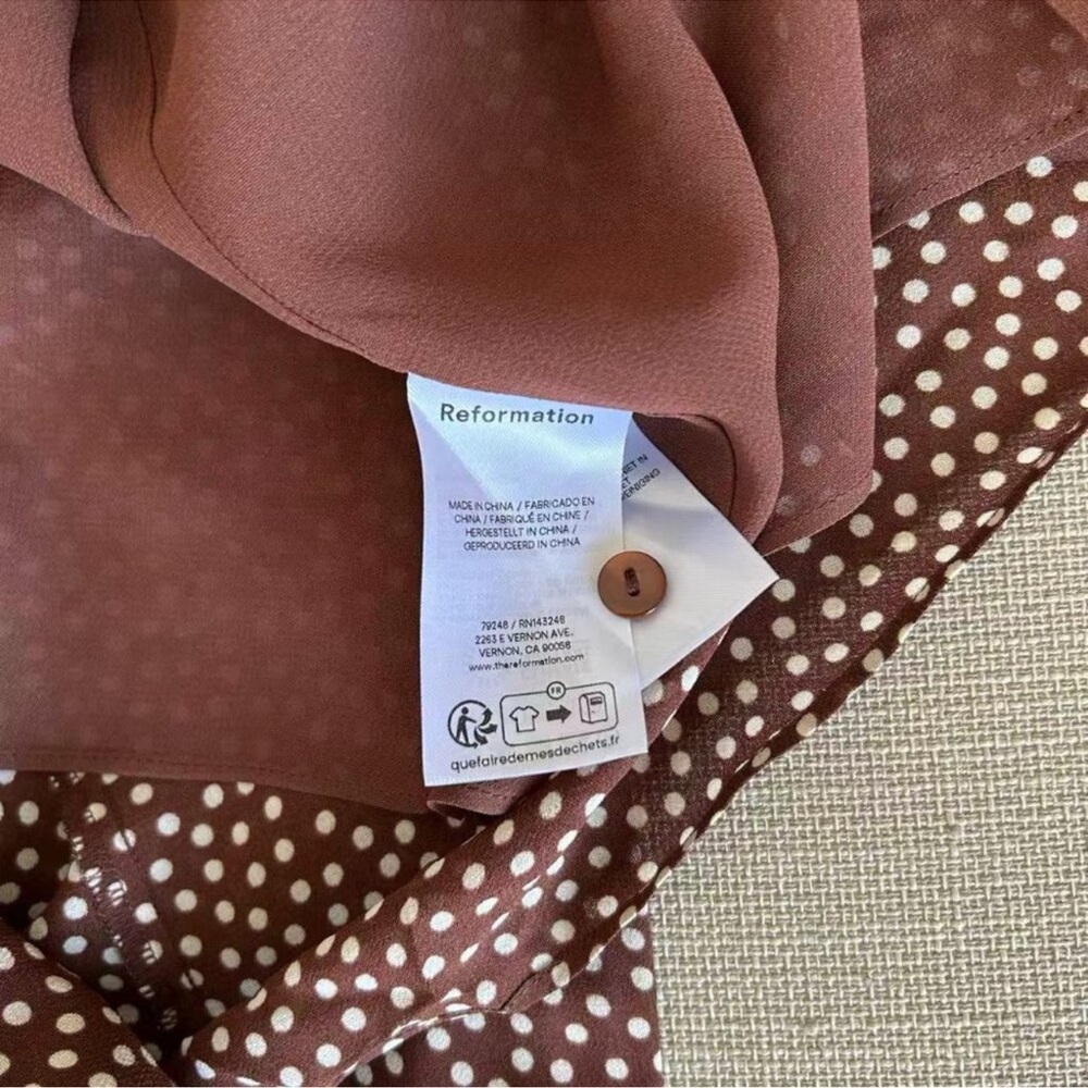 Reformation Ceara Midi Dress Sz4 Choco Dot Polka V Neck French Casual Summer - Picture 10 of 11
